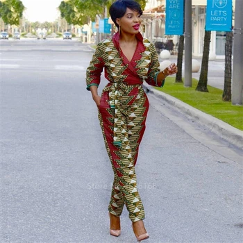 Vestidos African Dashiki Print Trousers Jumpsuit