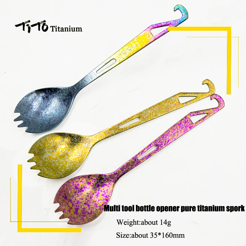 TiTo titanium Spork Longhandle наружная походная Ложка Вилка Portabale плоская посуда кемпинговая вилка ложка для спорта, туризма открывалка для бутылок