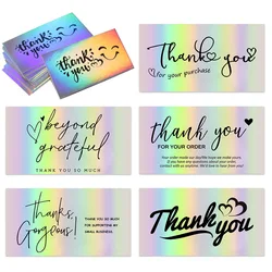 Carte arc en ciel bronzante au Laser, 50 pièces/paquet, carte de remerciement pour le soutien au Business, décoration "Thank You" faite à la main 