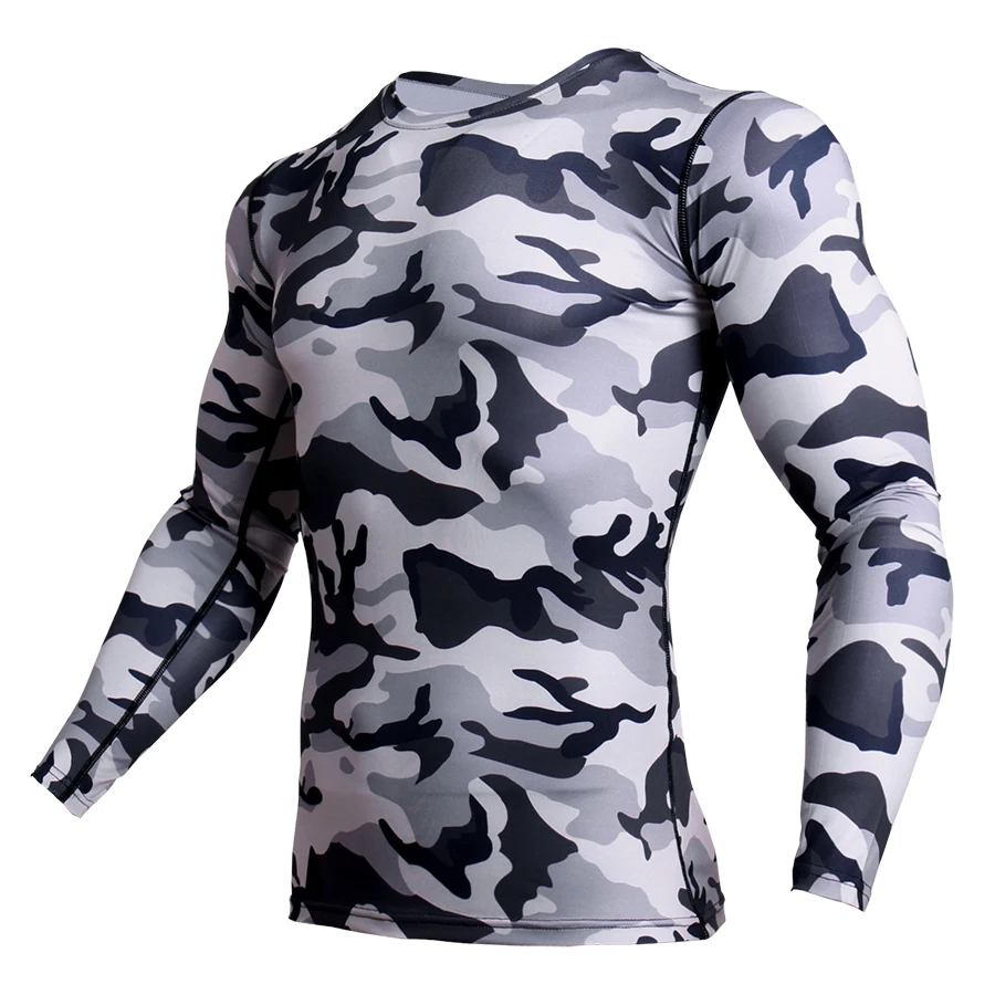 3D камуфляжная компрессионная спортивная мужская рубашка с длинным рукавом для фитнеса быстросохнущая Мужская футболка для бега одежда для спортзала Топ Рашгард