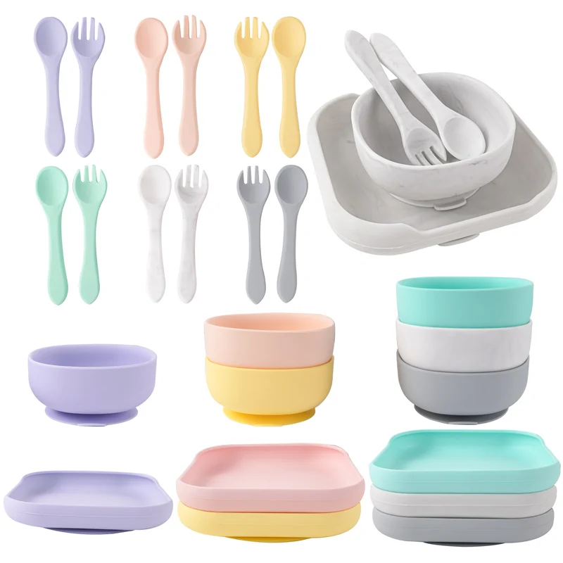 2022 New Children's Tableware Food Supplement Bowl BPA Free Waterproof Tableware Square Plate With Leakproof Spoon Fork 3