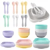 2022 New Children's Tableware Food Supplement Bowl BPA Free Waterproof Tableware Square Plate With Leakproof Spoon Fork 3