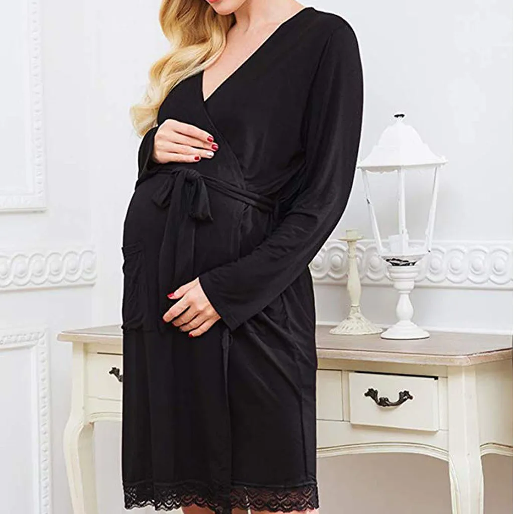 Платья для беременных Vestidos кружевное ночное белье для грудного вскармливания Бандажное платье для сна Одежда для беременных женщин зимнее платье черное 19Nov