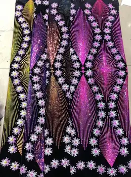 

New Embroidery Sequins Lace Fabric Purple Velvet Lace Fabrics For Wedding Party African French Lace Nigerian Tulle Lace Fabric