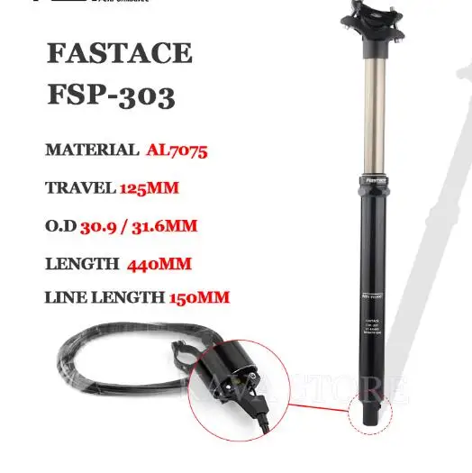 US $89.60 FASTACE Bike Seatpost Height Adjustable 309316mm MTB 440mm Internal Routing External Cable Remote Lever 125mm Travel Seat