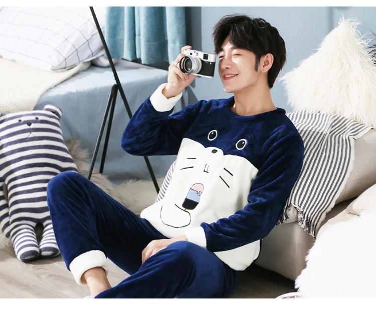Plus size 3XL 4XL 5XL men pajamas Winter Flannel Pajama Set Coral fleece Thicken casual Homewear warm sleepwear Boys pijama set