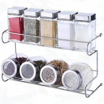 

1 Set of Spice Rack Sealed Double Layer Glass Standing Drawer Spice Rack Kitchen Shelf for Kitchen Restaurant Storage
