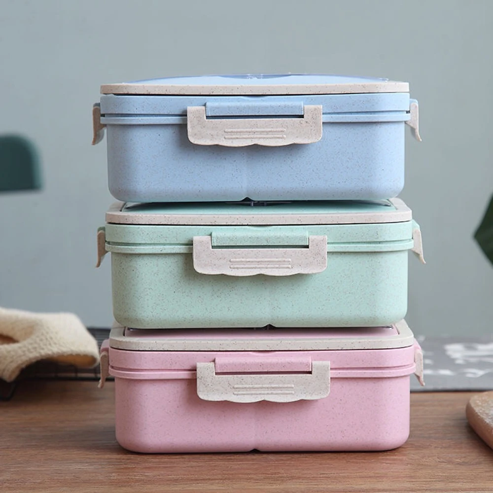 Lunch Box Wheat Straw Bento Box Portable Eco-friendly Microwave Food Storage Container for Kids Students School  (4)