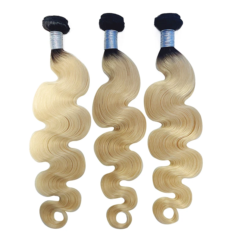 Ali Queen Hair Ombre Virgin Hair Body Wave 1B/613 Human Hair Bundles With Double Drawn 8\
