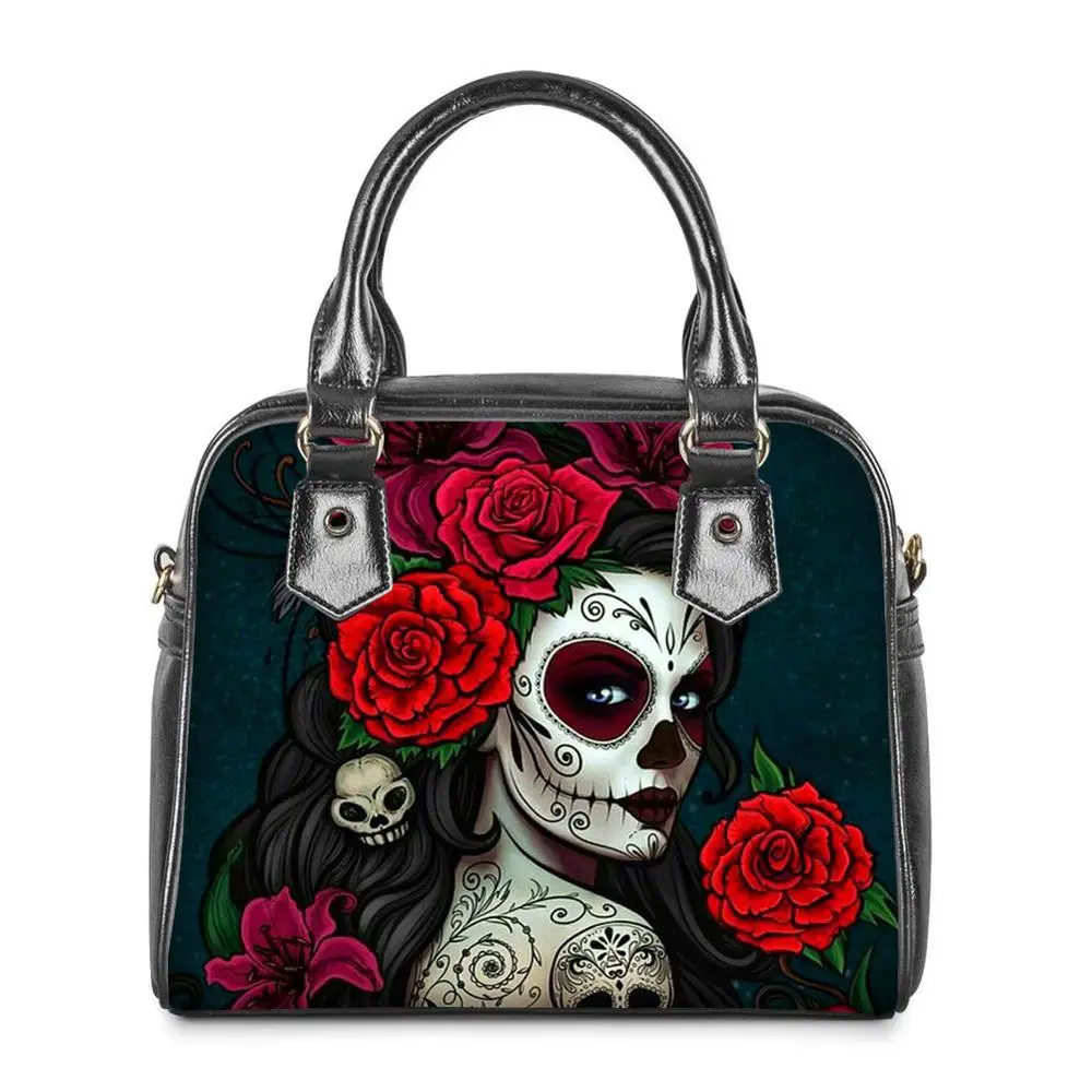 

Leather Messenger Bag Female Bags Gothic Sugar Skull Girl Print Shoulder Bags for Women Trendy Crossbody Handbag Tote Bags sac