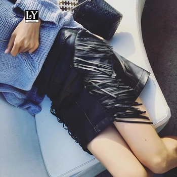 

Ly Varey Lin Women Black Faux Soft Leather Short Skirts Slim High Waist Tassel Pu Skirt Female Casual Zipper A-line Skirt