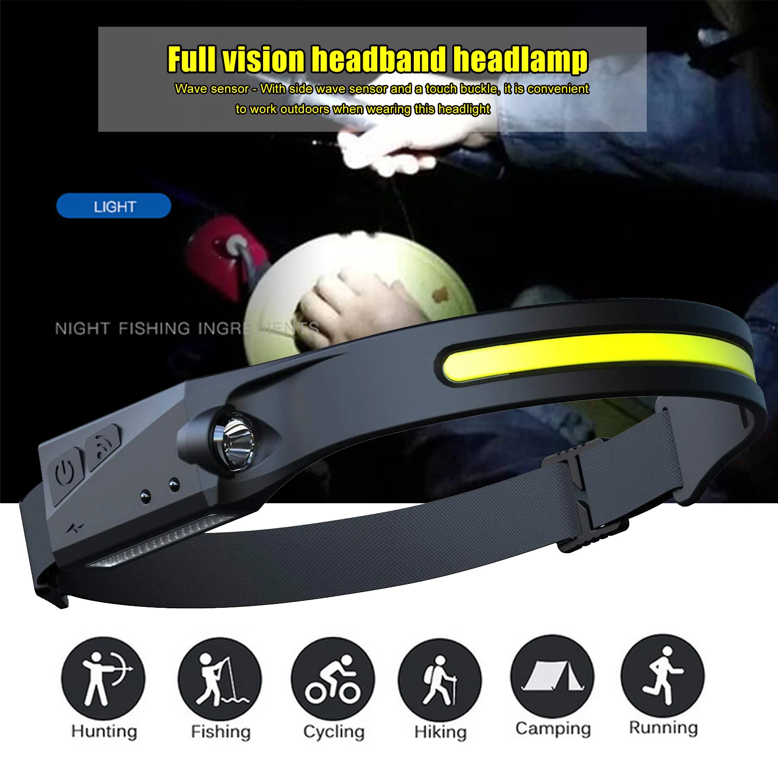 Lampe Frontale à Induction Portable COB LED Capteur Lampe de Poche USB