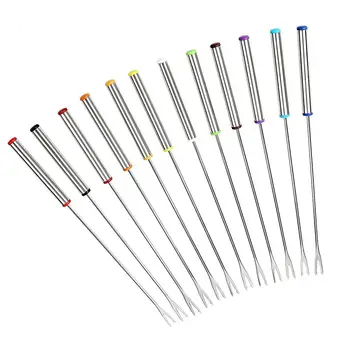 

Stainless Steel Fondue Fork Fruit Chocolate Fountain Cheese Forks With Heat Resistant Handle Set Of 12 (Ran Color)
