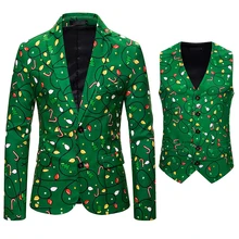 Брендовый Рождественский мужской костюм, приталенный, модный, 3D принт, однобортный, для выпускного вечера, вечерние костюмы, пиджак, жилет, для мужчин, для празднования