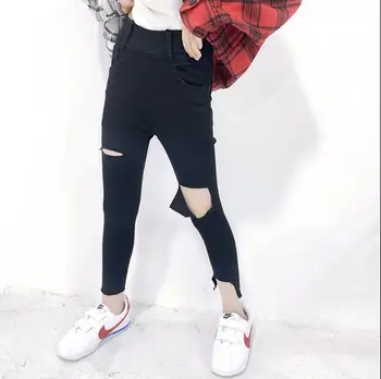 

2020 new girls holes pants spring summer cotton fashion girls pants 4-10t C955