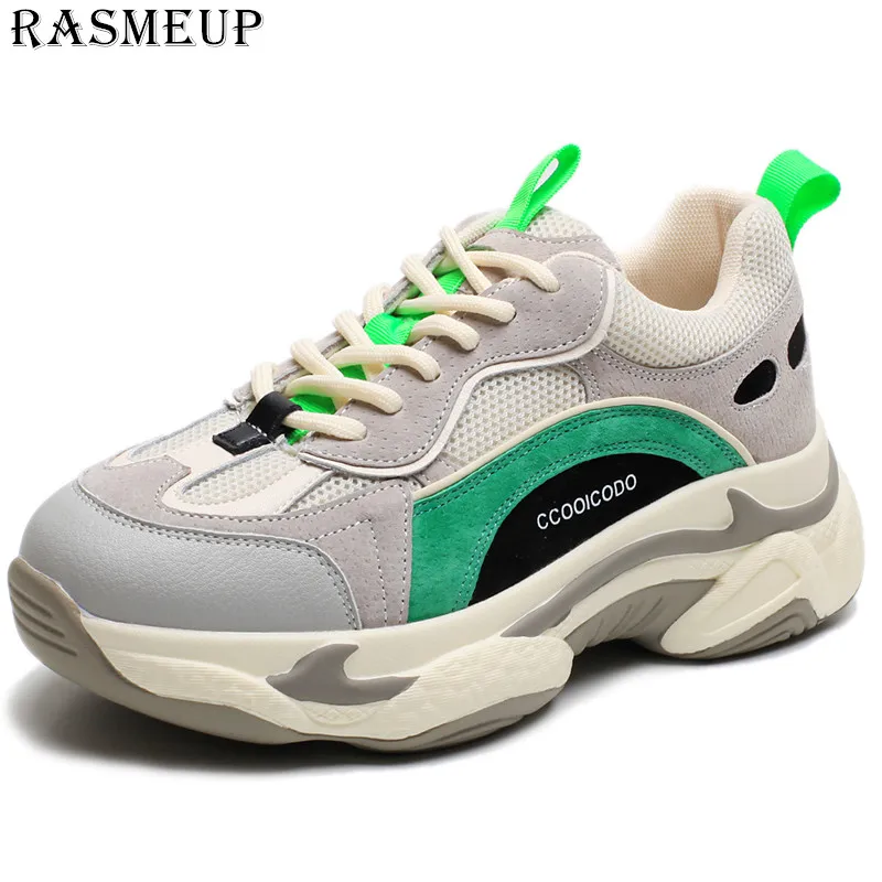 

RASMEUP Plus size Women Platform Street Sneakers 2020 Spring Breathable Women's Chunky Sneakers Lady Trainers Footwear Black
