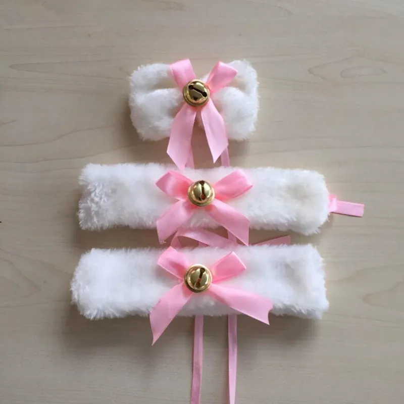 

10 Pack Women Lady Cat Girls Plush Neckwear Wristbands Bell Housekeeper Maid Dress Props Party Favor Wedding Festival
