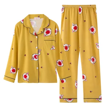 

2020 Autumn Winter Women Comfortable Pajama Set Girl Print Pyjama Set Long Sleeve Sleepwear Set Women Nightshirt Sets