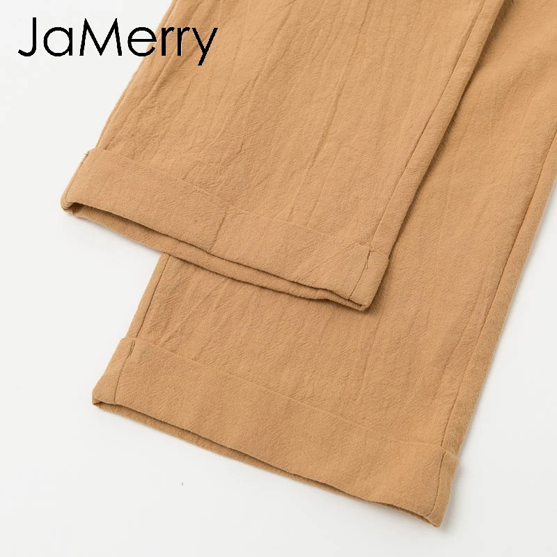 JaMerry Vintage cotton linen women jumpsuit romper Elegant work wear sash belt female jumpsuit Long sleeve office lady overalls