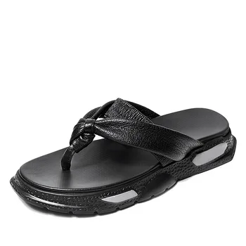 

Summer Slippers Mens Fashion Soft-Sole Flip-flops fender summer men genuine leather slippers all-match cowhide flip flop sandals