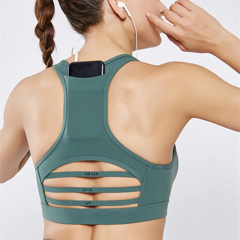 Бюстгальтер Пушап для йоги, с карманом для телефона, спортивный Топ для женщин, для фитнеса, пуш-ап, для спортзала, для бега, компрессионный, спортивный жилет