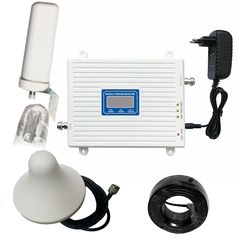 

2G 3G 4G Triple Band Signal Booster GSM 900 DCS 1800 FDD LTE 2600 Mobile Phone Signal Repeater Cell Phone Cellular Amplifier
