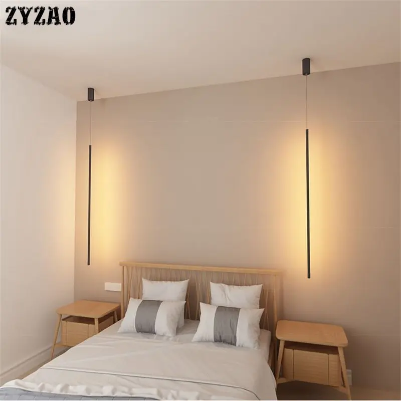 

Minimalist Strip Pendant Lights Bedroom Bedside Lamp Nordic Designer Home Deco Pendant Lamp Creative Living Room Light Fixtures