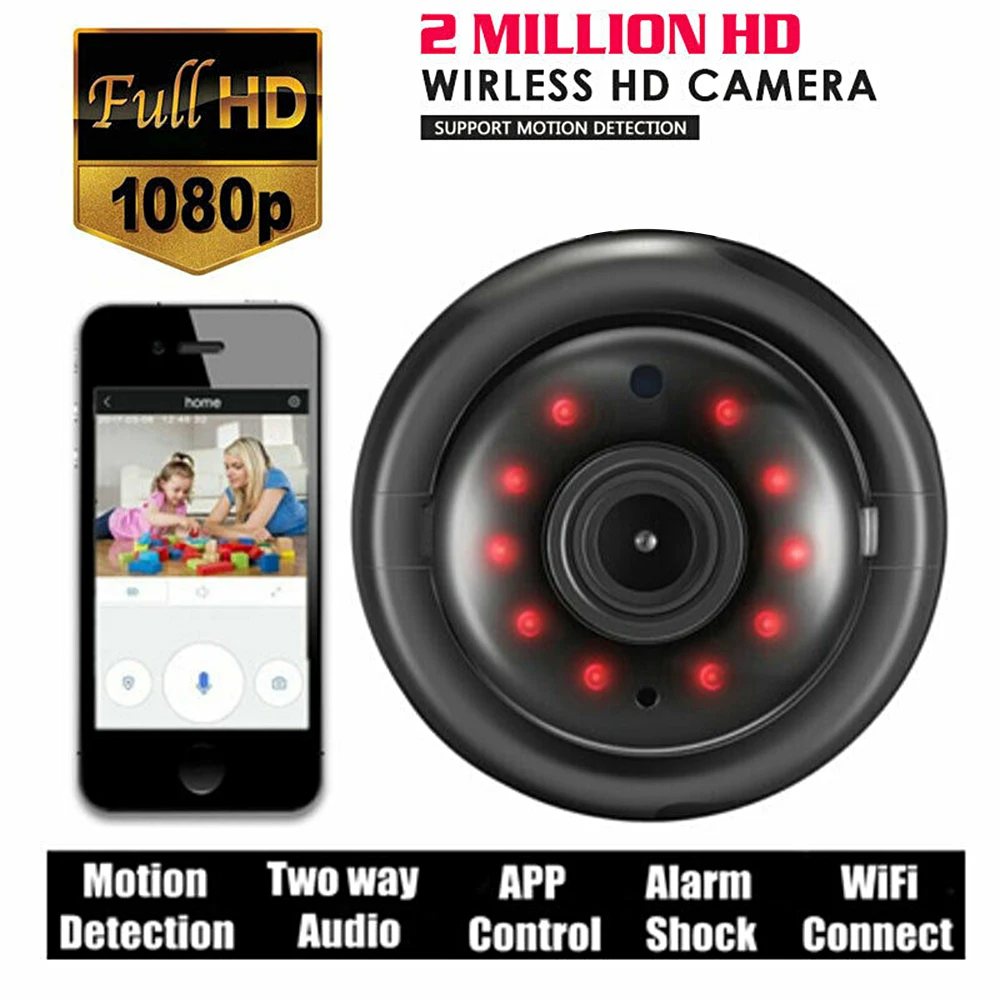 

Mini Wifi 1080P HD IP Camera Wireless CCTV Infrared Night Vision Motion Detection 2-Way Audio Motion Tracker Home Security