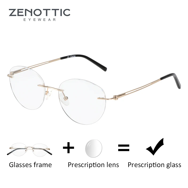 

ZENOTTIC Titanium Rimless Prescription Eyeglasses Men Women Anti-Blue-Ray Photochromic Eyewear Optical Myopia Reading Glasse