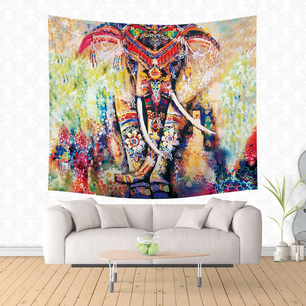 

India Tropical Wall Hanging Tapestry Watercolor Animal Elephant Lion Printed Tapestry Polyester Throw Beach Towel Home Yoga Mat