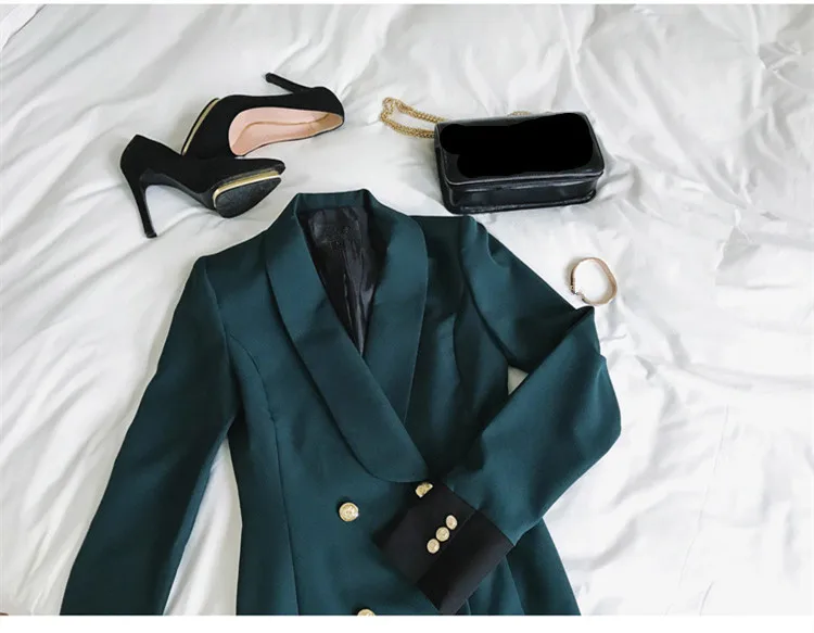 Autumn Winter Long Slim Blazers New Double Breasted Women Blazer Coats Ladies Patchwork Work Suit Jacket