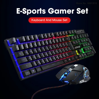 Juego de teclado con cable para Gaming, periférico retroiluminado de arcoíris, con sensación mecánica, 104 teclas, para ordenador 2