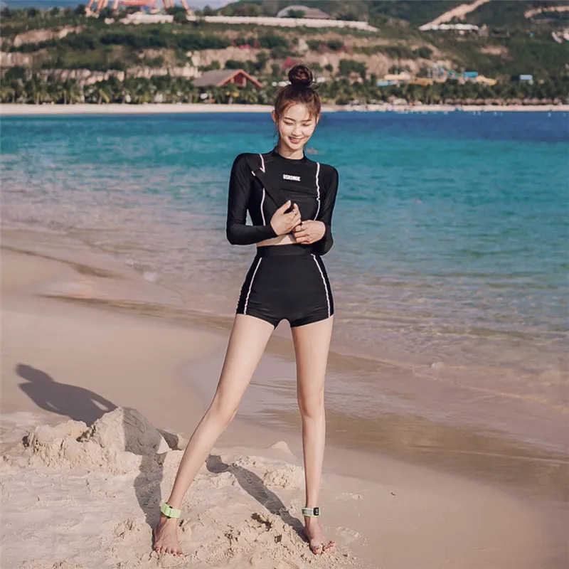 Two Pieces Long sleeve short pants swimwear swimsuit Rash Guard Wetsuit surfing Suit beachwear Tankinis with Boys Short
