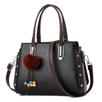 

2020 Women's Leather Handbag Ladies Luxury Handbags Women Bags Designer Kabelky Black Solid Shoulder Hand Bag Female Rivet