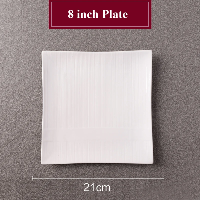 Food Plate Creative Pure White Ceramic Dinner Plates Square Western Steak Dish Porcelain Tableware Fruit Cake Tray Pasta Dishes