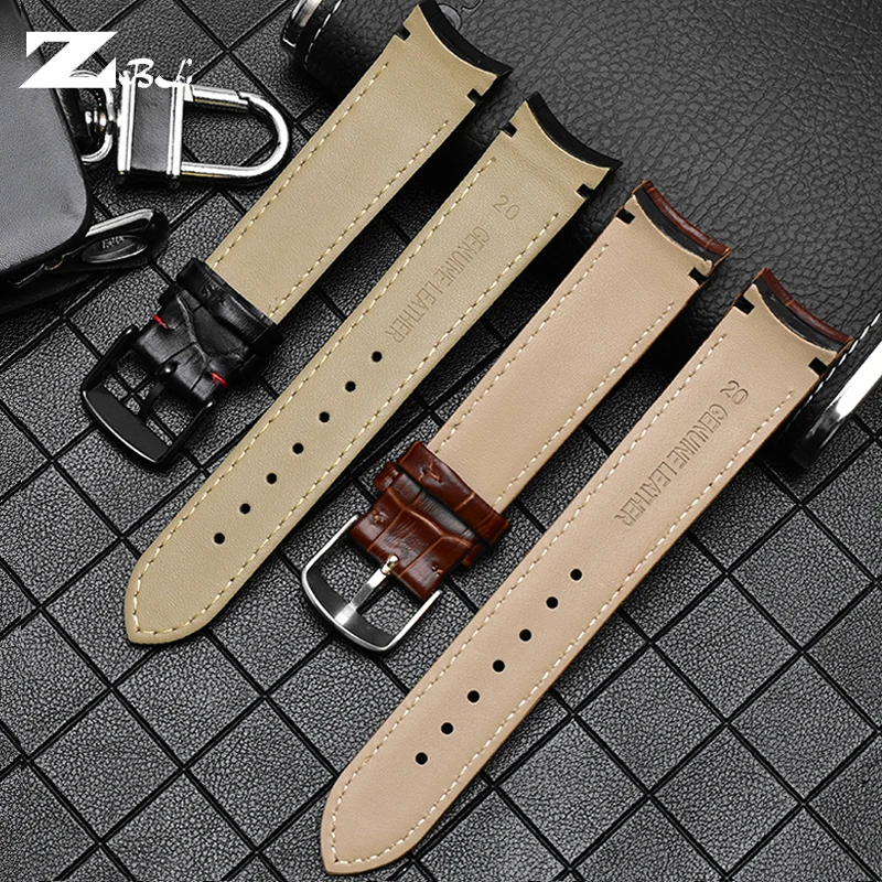 Genuine Leather Bracelet Curved End Watch Strap - Premium Adjustable Band