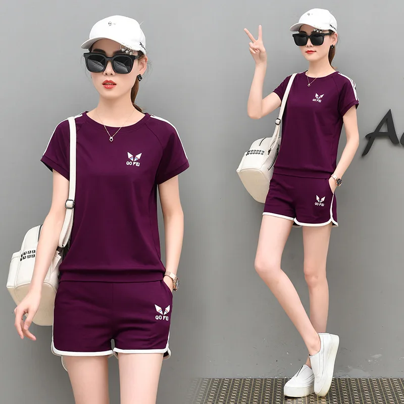 

Sports Set Short Sleeve Shorts Women's 2019 New Style Summer WOMEN'S Dress Korean-style Slimming Fashion 2-piece Casual Suit