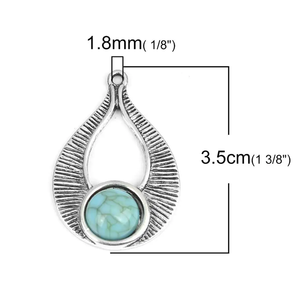 DoreenBeads, цинковый сплав, Boho Chic Bohemia, подвески, висячие, античные, серебряные, синие, ювелирные изделия, сделай сам, подвески, 3,2 см х 1,9 см, 5 шт - Metal color: 2