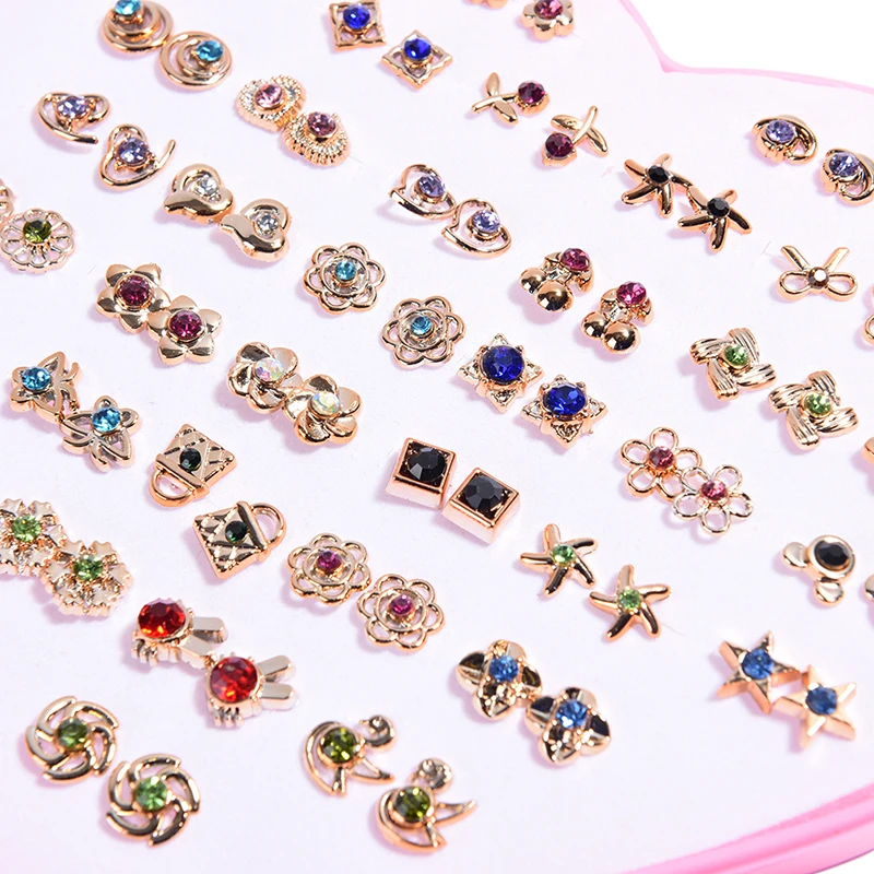 36 Pairs Girls Crystal Flower Stud Earrings Fashion Women Rhinestone Mixed Style Earrings Jewelry