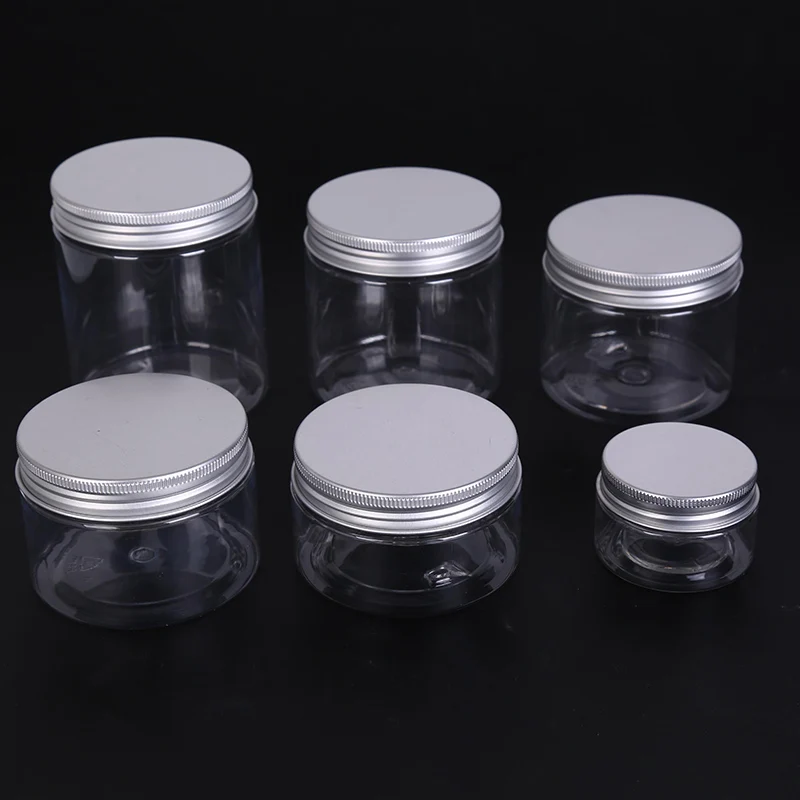 30-250ml Capacity Plastic Storage Bottle Home Food Sample Container Empty Jar Aluminum Cap Cosmetic Tin Pot Lip Balm Jar Oil Wax