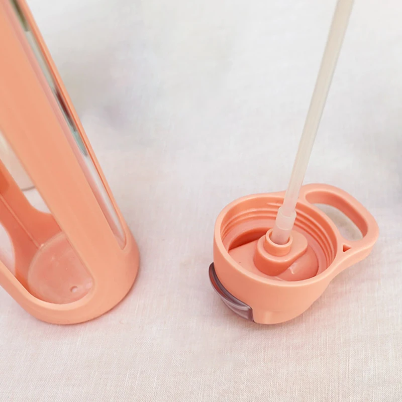 ABUI-Double Straw Plastic Cup Straw Cup Portable Leakproof Cup Outdoor Travel Sports Cup