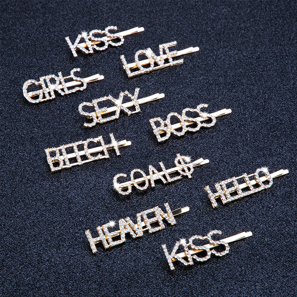 Rhinestones Letter Hair Clips Gold For Women Hairpins Crystal Barrettes Girl Styling Tool Custom LOVE Fashion Accessories |