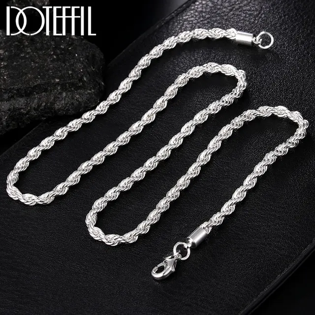 DOTEFFIL 925 Sterling Silver 16/18/20/22/24 Inch 4mm Twisted Rope Chain Necklace For Women Man Fashion Wedding Charm Jewelry 1