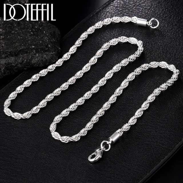 Silver Color 16/18/20/22/24 Inch 4mm Twisted Rope Chain Necklace