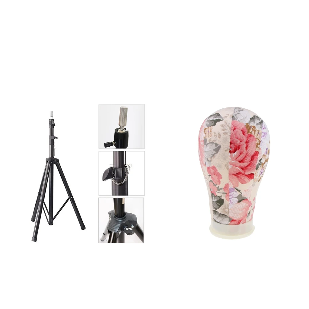 Canvas Block Mannequin Head + Tripod Display Stand Non-Slip With Travel Bag