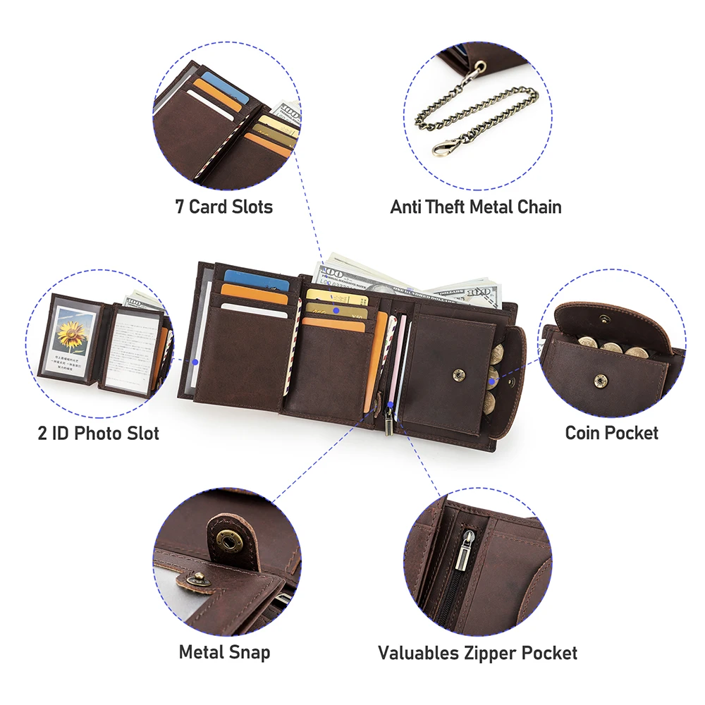 2021 New Men Wallets Name Customized PU Leather Short Card Holder Chain Men Purse High Quality Brand Male wallet