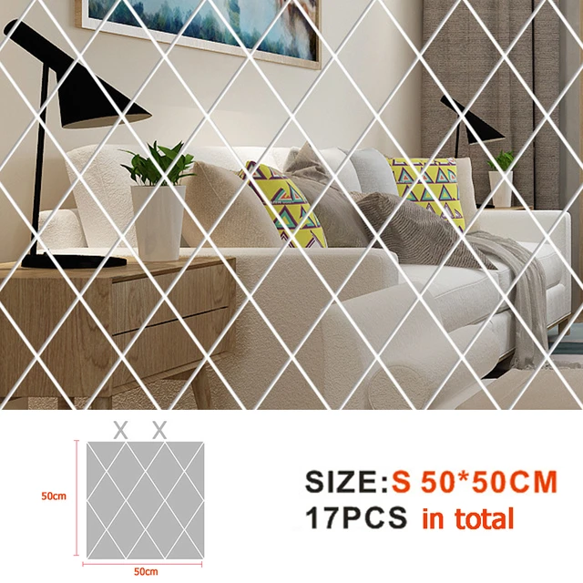 Upgrade: 0.2mm thickness-1/4/8/9/10Pcs 15x15cm Mirror Tiles Wall Sticker  Square Self