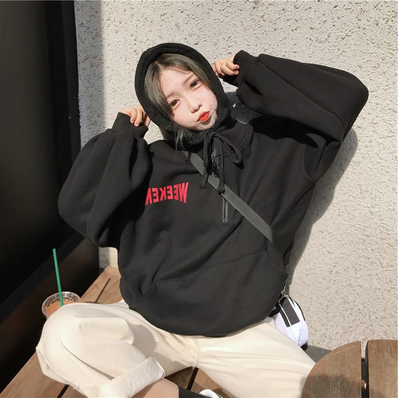 Женские толстовки с буквенным принтом свободные капюшоном трендовые карманами