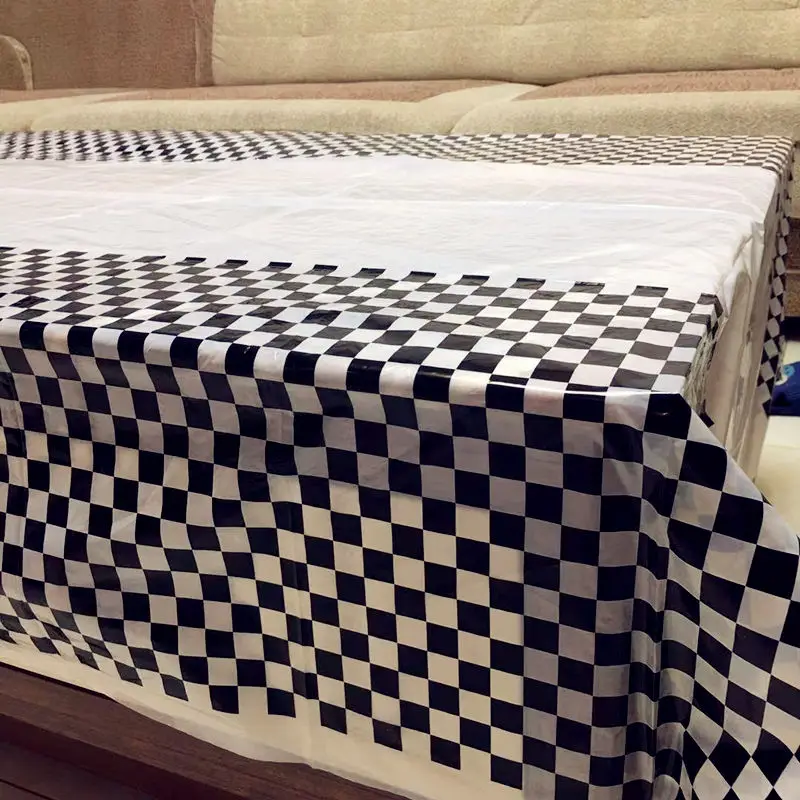 1pcs tablecloth Черно-белая решетка клетчатая тема одноразовые наборы посуды для дня рождения праздника свадьбы украшения поставки - Цвет: 1pcs tablecloth
