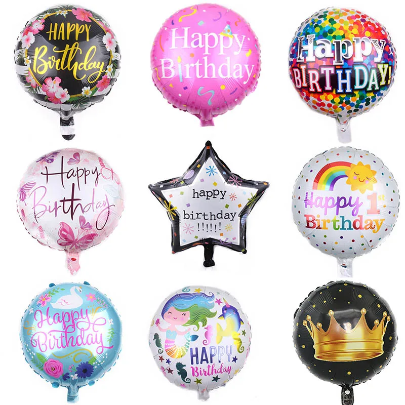 5Pcs 18inch Happy Birthday Foil Balloons Boy Girl Birthday Party Decor Crown Helium Balloons Baby Shower Party Supplies